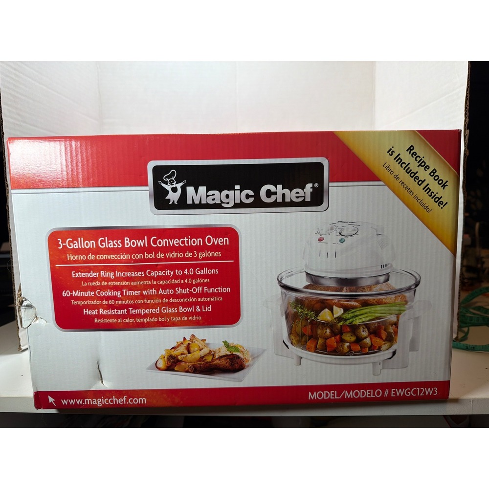 NEW Sealed Magic Chef Convection Oven White 3-Gallon Glass Bowl EWGC12W3